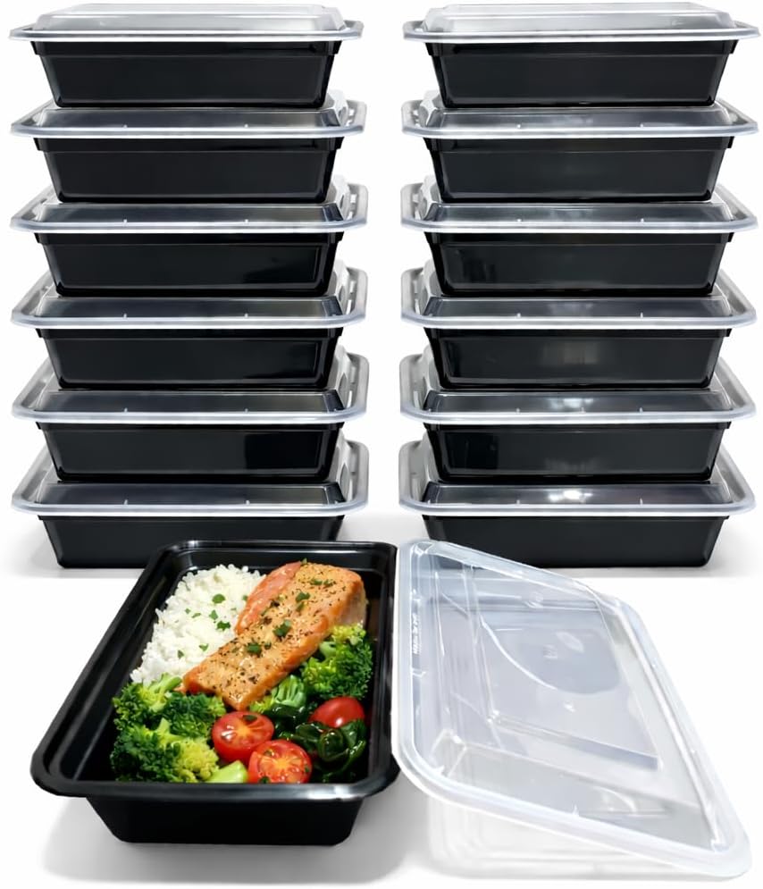 4U'LIFE 28 oz [Pack of 12] 2-Compartment Meal Prep Containers, Bento Boxes With Clear Lids