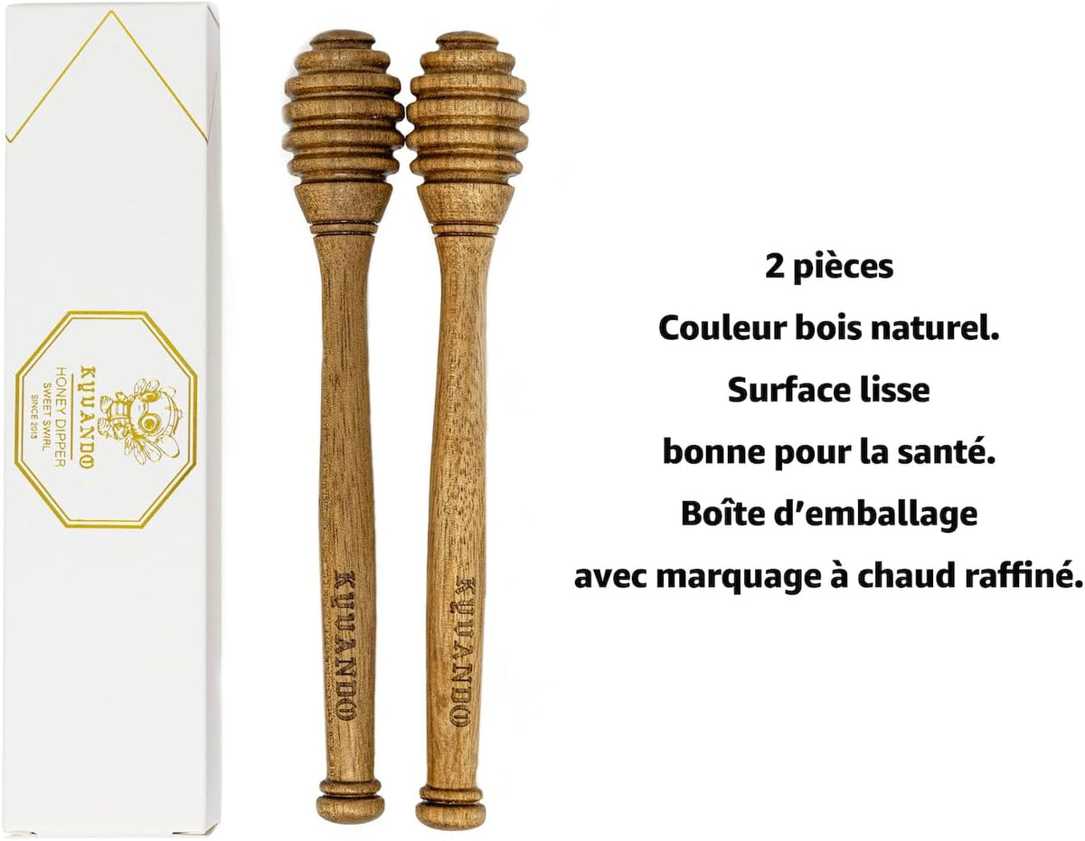 Brazilian Cherry Wood Honey Dipper - Durable & Warp-Resistant, Preserves Honey Purity, 2pcs, 6.3 Inch