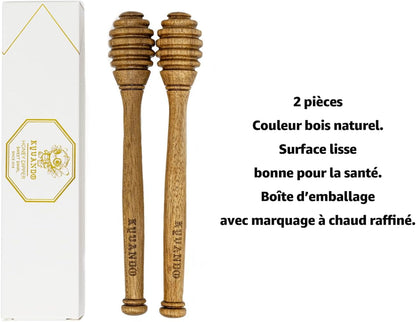 Brazilian Cherry Wood Honey Dipper - Durable & Warp-Resistant, Preserves Honey Purity, 2pcs, 6.3 Inch
