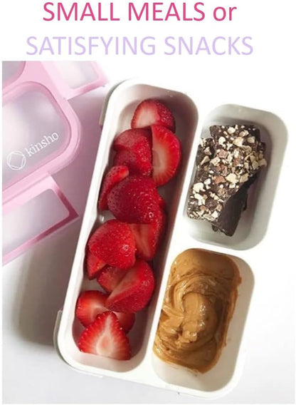 Small Snack Containers for Kids Toddlers - 3 Compartments (Set of 2) - Leak-Proof Reusable Boxes with Lids - BPA-Free Plastic Mini Bento Lunch Box - Holds 2 Cups Capacity (Pastel Blue+Teal Sparkle)