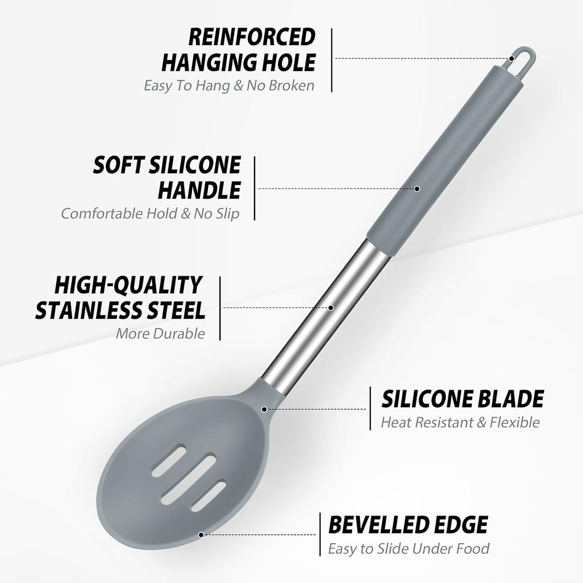 Pack of 2 Large Silicone Cooking Spoons, BPA Free Kitchen Scoops (Black)