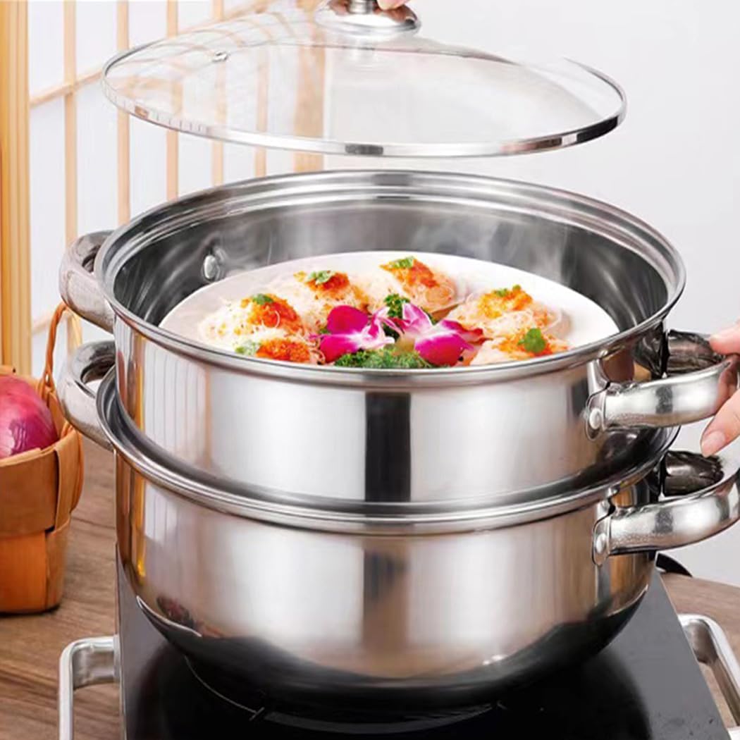 Steamer for Cooking, 5.0 Quarts Stainless Steel Steamer Pot, 2-Tier Food Steam Pots with Lid for Cooking Vegetables, Seafood, Soups, Stews and Pasta, 11 x 6.1 inch