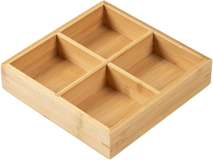 Divided Serving Tray, Divided Wooden Tray with 4 Compartments, Small Wood Serving Platter for Home