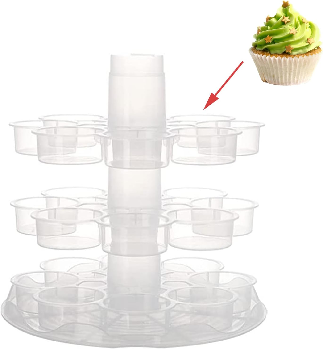 3-Tier Party Cupcake Carrier, Cupcake Holder with Lid and Handle for Transport Storage 24 Cupcakes (White)