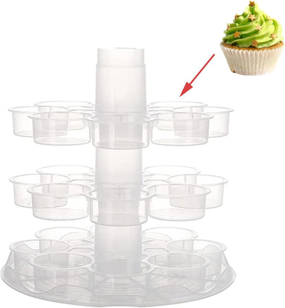 3-Tier Party Cupcake Carrier, Cupcake Holder with Lid and Handle for Transport Storage 24 Cupcakes (White)
