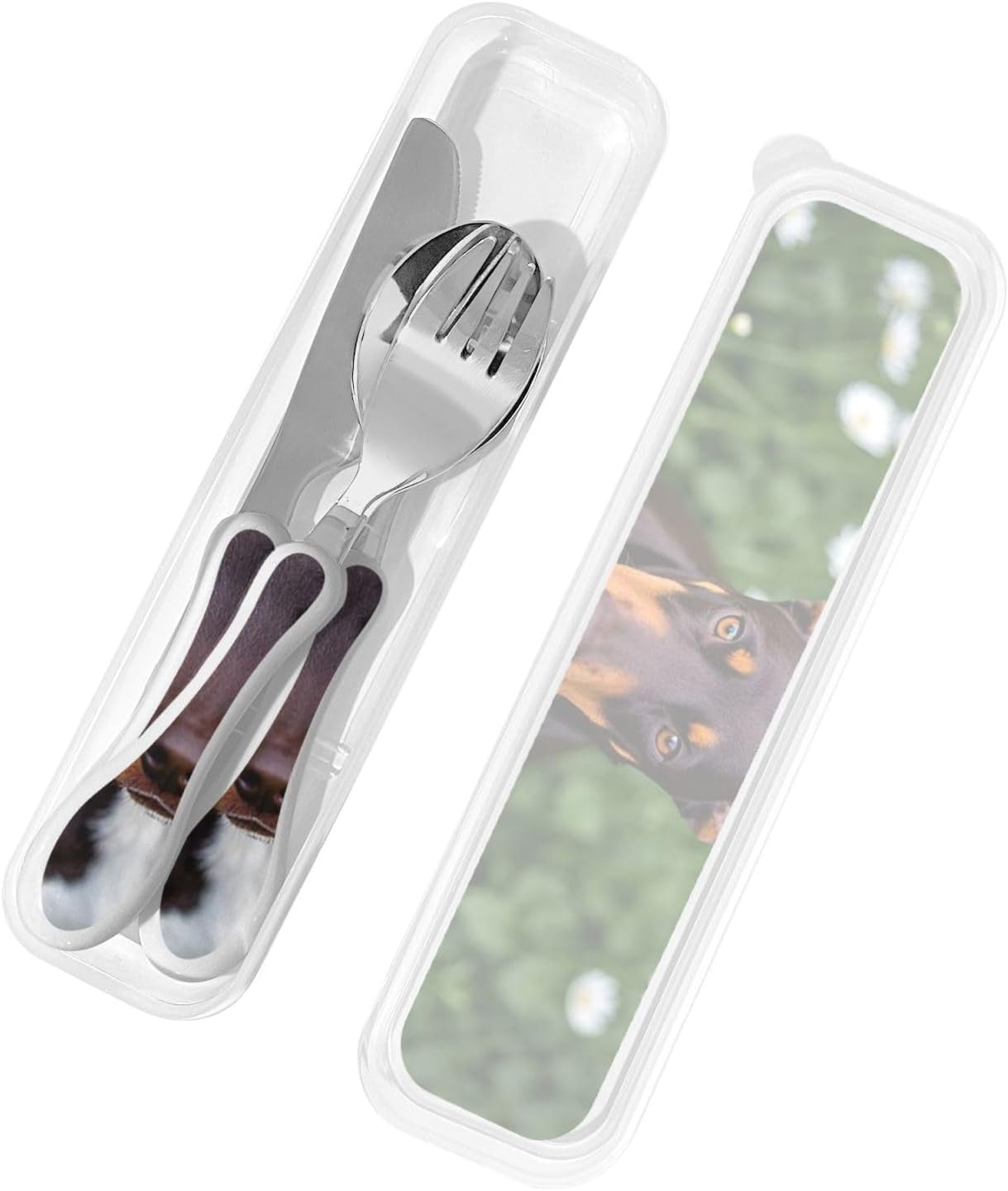 3-Piece Kids Silverware Set With Storage Case, Stainless Steel Reusable Children Safe Knife Spoon Fork Set Cute Puppy Children Flatware Set For Kids Lunch Box