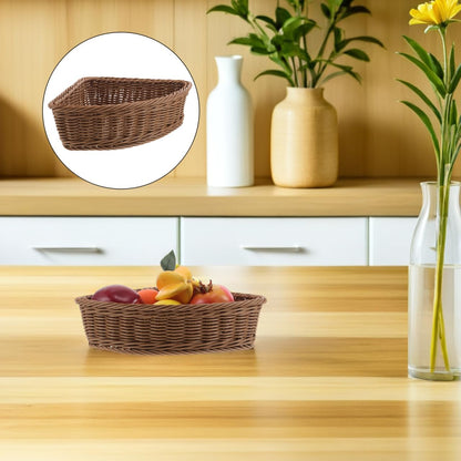 Hemobllo Corner Storage Basket, 90 Degree Triangle Countertop Organizer Bin for Kitchen Bathroom Pantry, Handwoven Plastic imitation Rattan with Metal Frame, Light Brown
