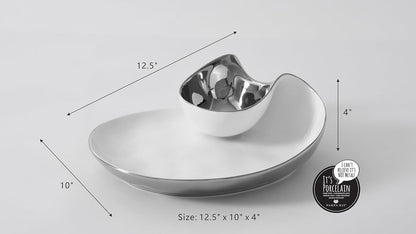 Pampa Bay Titanium-Plated Porcelain Chip and Dip, 12 x 10 Inch, Gold/White Tone, Oven, Freezer, Dishwasher Safe