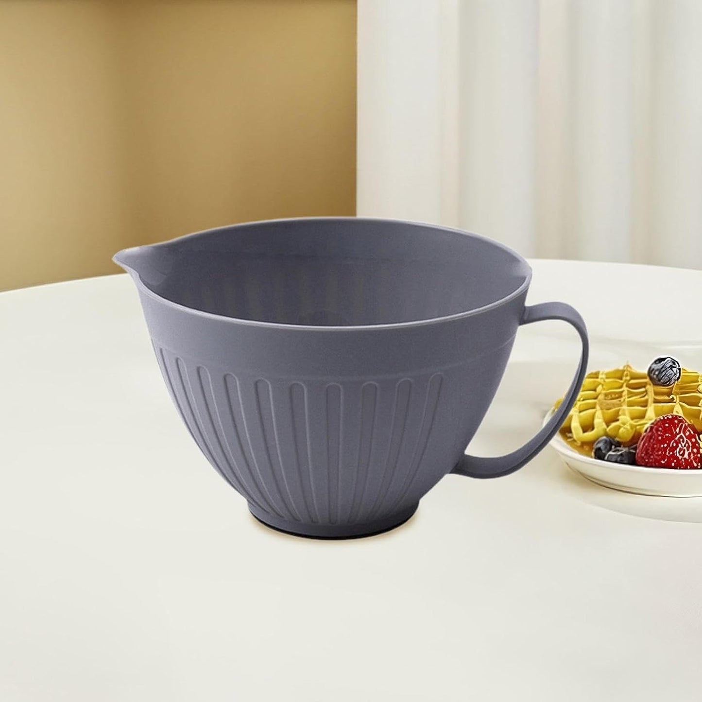 Mixing Bowl Batter Bowl Long Handle with Spout Oatmeal Bowl Serving Bowl Salad Bowl for Cooking Baking Soup Prepping Dessert, Pink