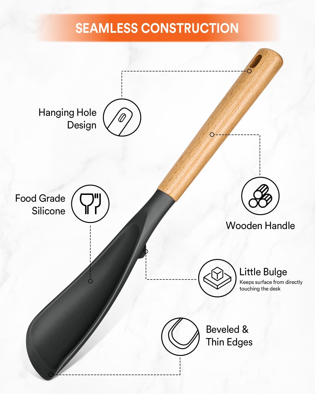 Badiano Multifunction Cooking Spoon for Nonstick Cookware,11.4"&13.4",Black
