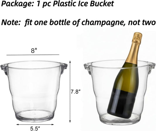 Dicunoy Ice Bucket, 4 Liter Plastic Champagne Bucket Chiller, Thick Clear Beverage Tubs with Handle, Thick Wine Cooler Bucket for Bar, Home, Parties, for Wine or Champagne Bottles