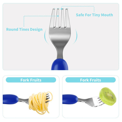 Lehoo Castle 6 Pieces Toddler Utensils, Kids Silverware for 2 3 4 Years Old, Stainless Steel Fork and Spoon Set with Plastic Handle, Safe Toddler Cutlery (Dinosaur)