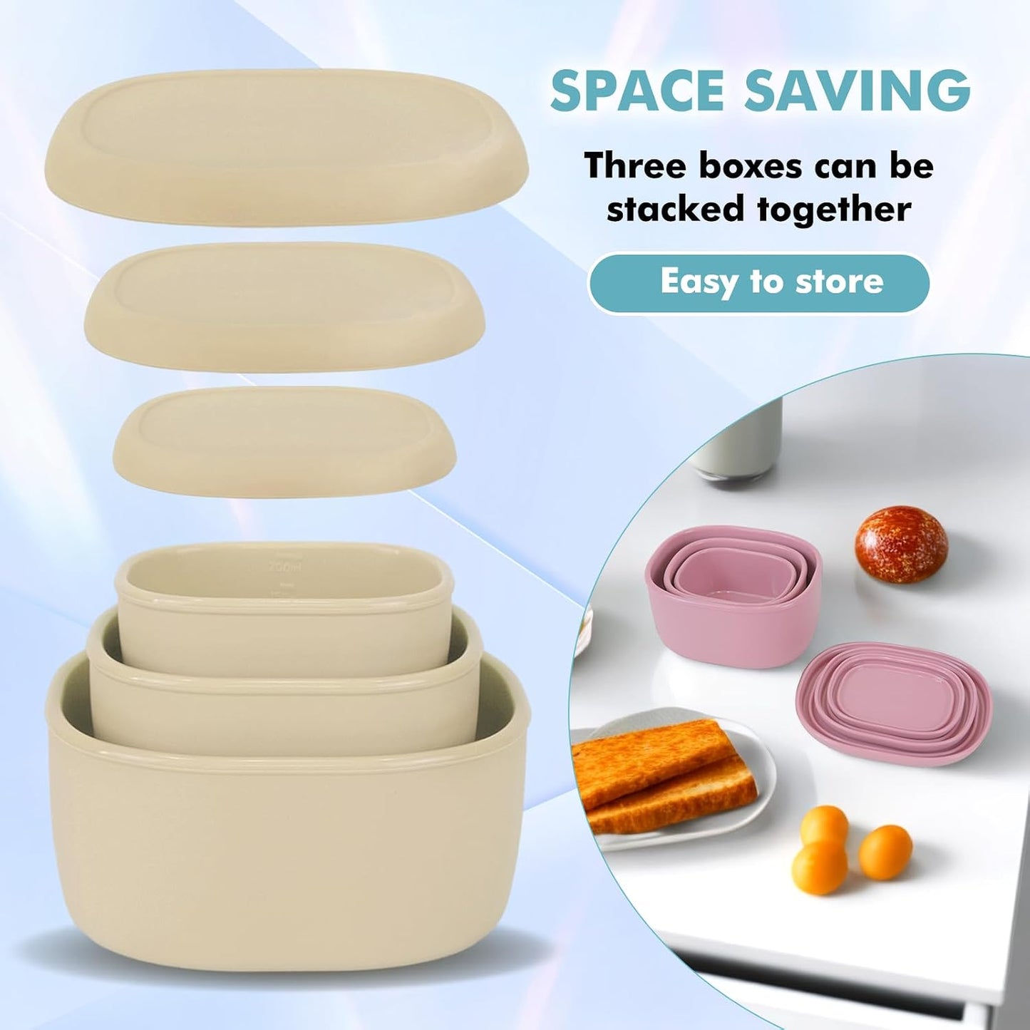 Anatole Silicone Food Storage Lunch Bento Box Set of 3 Reusable Nesting Containers with Lids BPA Free Dishwasher Microwave Oven Freezer Safe Leakproof (6.7oz, 10oz, 20oz)