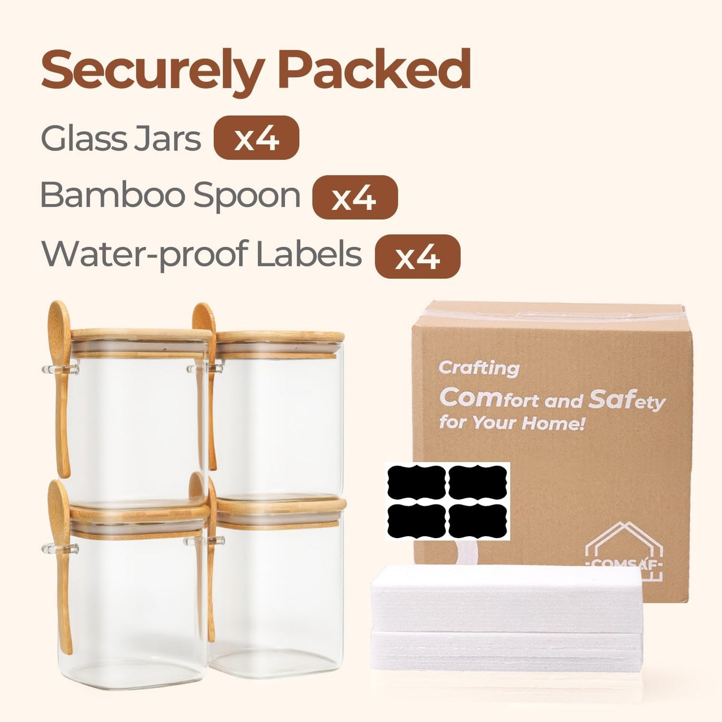 ComSaf 2Pcs Large Glass Storage Containers with Lids 4Qt, 1 Gallon Wide Mouth Flour Sugar Storage Containers, Large Capacity and Sealed for Rice, Cereal, Oat, Easy Clean and Scoop, Pantry Organization