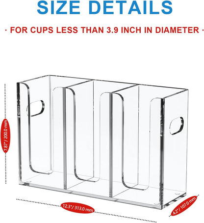 WINFFOR Disposable Cup Organizer Dispenser - 2 Compartments Clear Acrylic Cup and Lid Holder with Handles Plastic Cup Dispenser Countertop Paper Cup Holder for Coffee Bar House Party Essentials