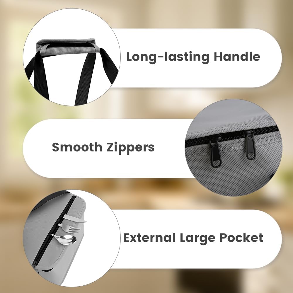 Insulated Resuable Casserole Carrier Bag for Hot or Cold Food, Foldable Portable Prep Carrier, Thermal Food Transport Bag for 9''x13'' & 11''x15'' Baking Pan, Travel Picnic Cake Dessert lunch, Black