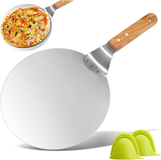 KSENDALO 10" Stainless Steel Pizza Peel with Wooden Handle