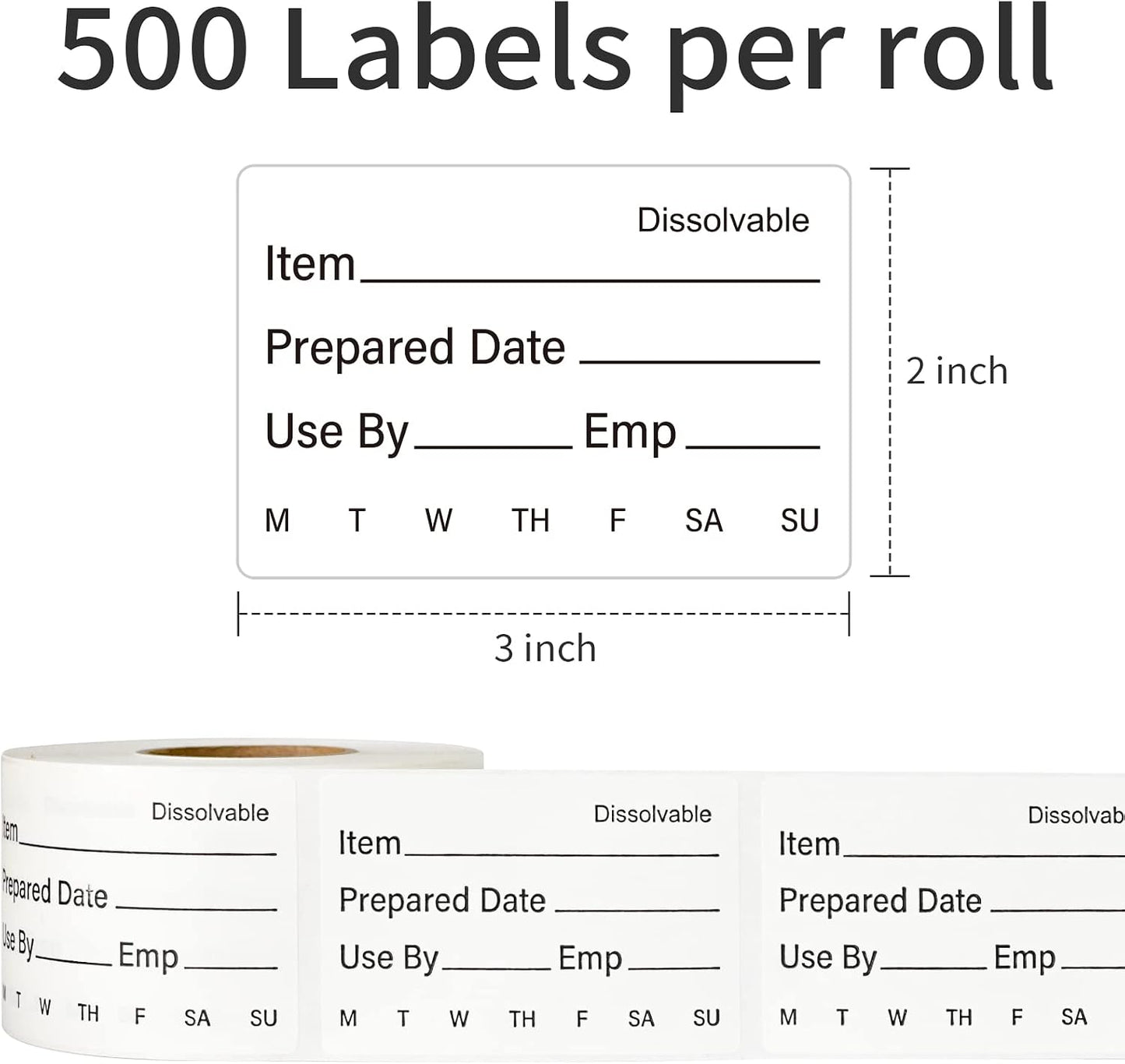 L LIKED 500 Pcs Dissolvable Food Labels Large Size 2" x 3" Food Storage Stickers Use by Shelf Life Labels for Food Storage