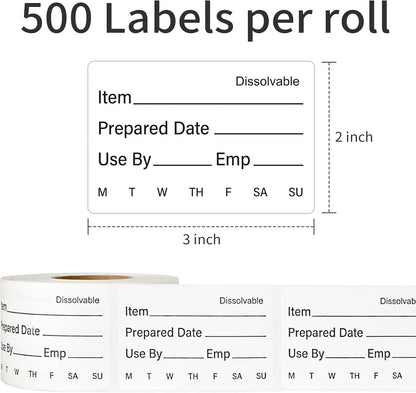 L LIKED 500 Pcs Dissolvable Food Labels Large Size 2" x 3" Food Storage Stickers Use by Shelf Life Labels for Food Storage