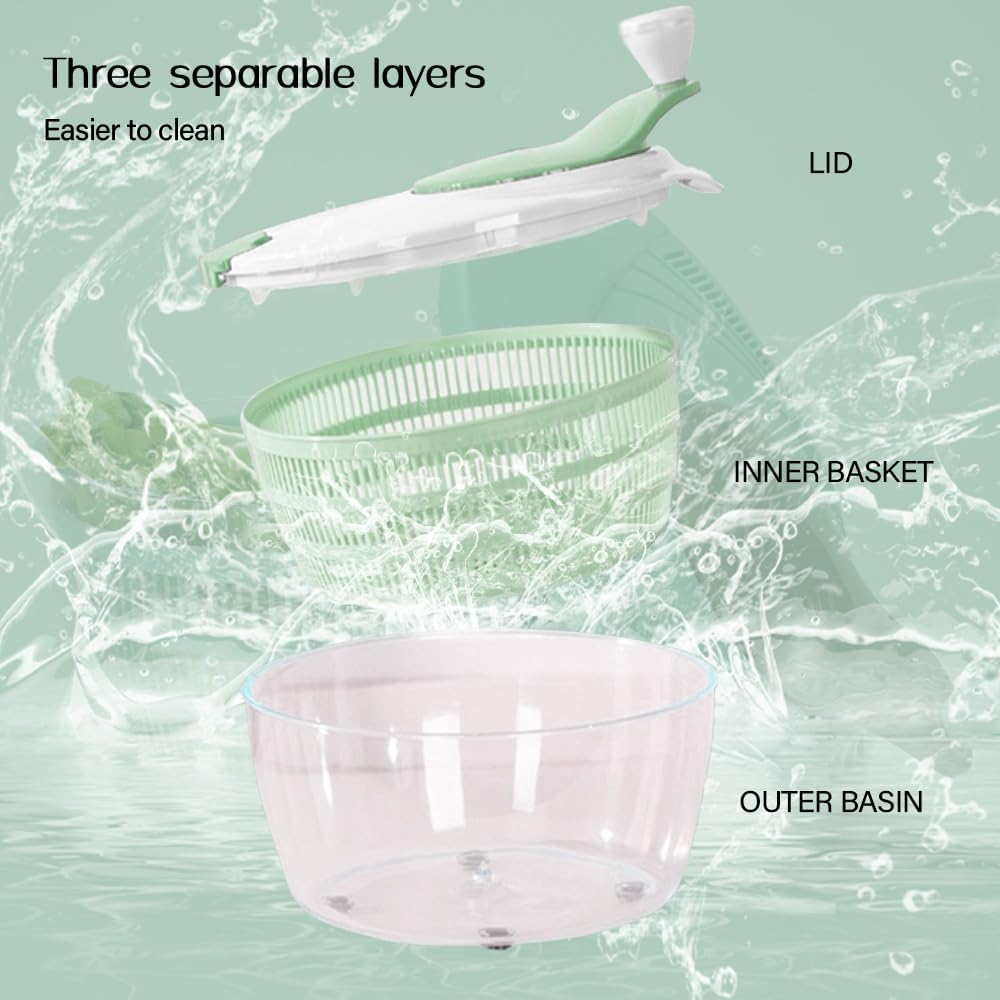 4.2L Green Salad Spinner & Lettuce Spinner for kitchen | BPA-FREE,Quick Drying,Dual Drainage Holes,Spinning Greens, Fruits, and Vegetables.