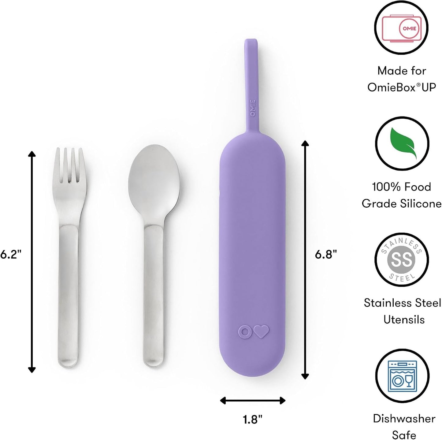 Omie OmieBox Kids Utensils Set with Case - 2 Piece Plastic, Reusable Fork and Spoon Silverware with Pod for Kids (Mint Green)