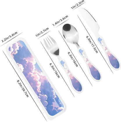 3-Piece Kids Silverware Set With Storage Case, Stainless Steel Reusable Children Safe Knife Spoon Fork Set Chinese Celadon Peacock Children Flatware Set For Kids Lunch Box
