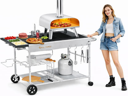Outdoor Pizza Oven Table for Ninja Woodfire, Blackstone Tabletop Grill, Portable Grill Cart & Food Prep Work Table, Movable Pizza Oven Cart for Backyard BBQ and Patio Parties