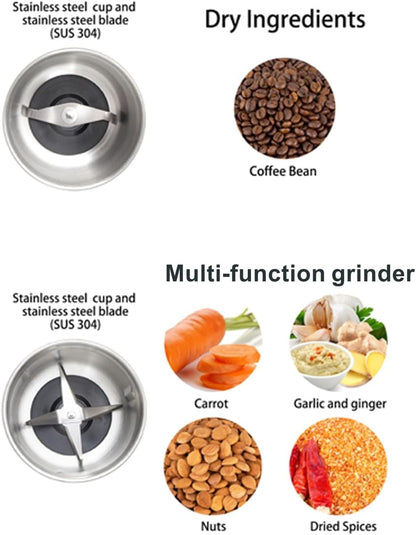 DR MILLS DM-7412M Stainless Steel Electric Dried Spice and Coffee Grinder,2 in 1 Wet and Dry, Detachable Cups, Dishwasher Safe