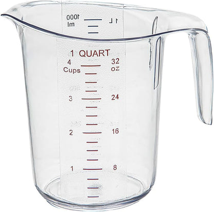 Restaurantware Plastic Measuring Cup - Chef 101 Measuring Jug with Dual Unit Markings, Dishwasher Safe - Clear Measuring Cup for Kitchen, Restaurants