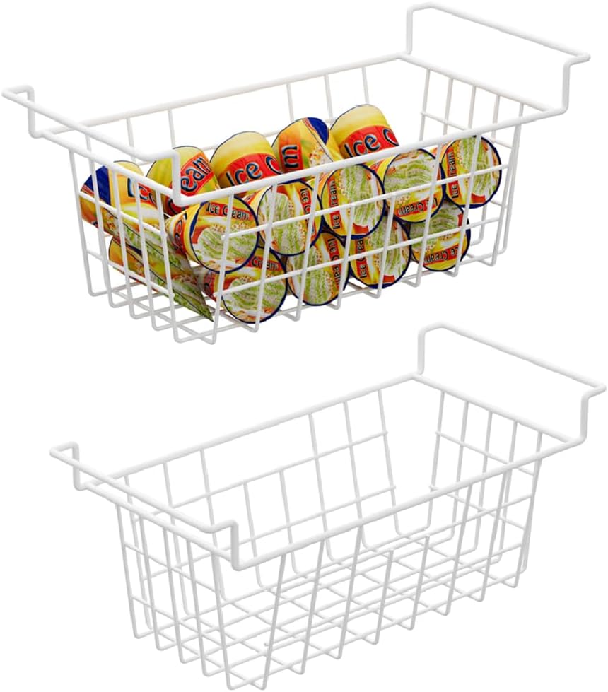Slideep Wire Storage Baskets, Freezer Baskets Farmhouse Stackable Organizer Storage Bins Large Organizer for Storage, Office, Bathroom, Pantry Organization Storage with Handles 14" Black -Set of 3