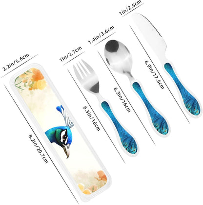 3-Piece Kids Silverware Set With Storage Case, Stainless Steel Reusable Children Safe Knife Spoon Fork Set Butterfly On Beautiful Flower Children Flatware Set For Kids Lunch Box