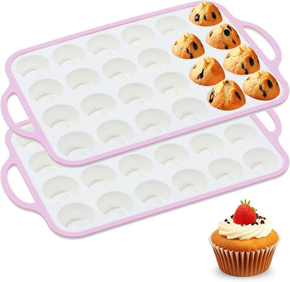 Silicone Muffin Pans for Baking 2 Pack, 2.6 Inch with Metal Reinforced Frame, Regular Size Nonstick Cupcake Pan 12 Cups for Baking Homemade Muffins, Dishwasher Safe BPA Free-Blue