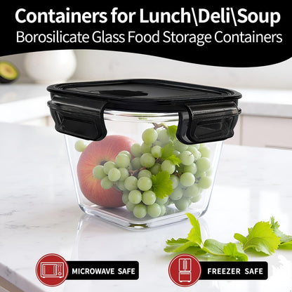 H.JSS WDJS 3Cup Round Glass Food Storage Containers with Airtight lids, 23oz Glass Meal Prep Containers, Heat-Resistant BPA-Free for Soup Leftover, Microwave, Dishwasher and Fridge Safe (white-4Pack)