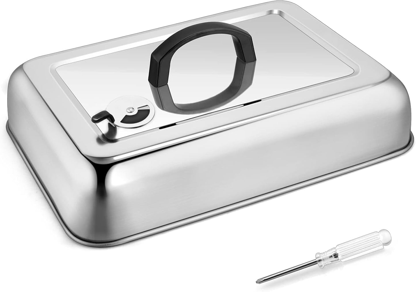 2Pcs Basting Cover Melting Dome for Griddle (13 x 9.8"), Joyfair Rectangular Stainless Steel Cheese Melt Lid for Outdoor Flat Top Grill, Heat-Resistant Handle & Dishwasher Safe (No Vent)