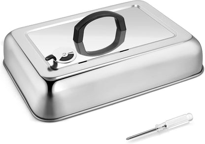 2Pcs Basting Cover Melting Dome for Griddle (13 x 9.8"), Joyfair Rectangular Stainless Steel Cheese Melt Lid for Outdoor Flat Top Grill, Heat-Resistant Handle & Dishwasher Safe (No Vent)