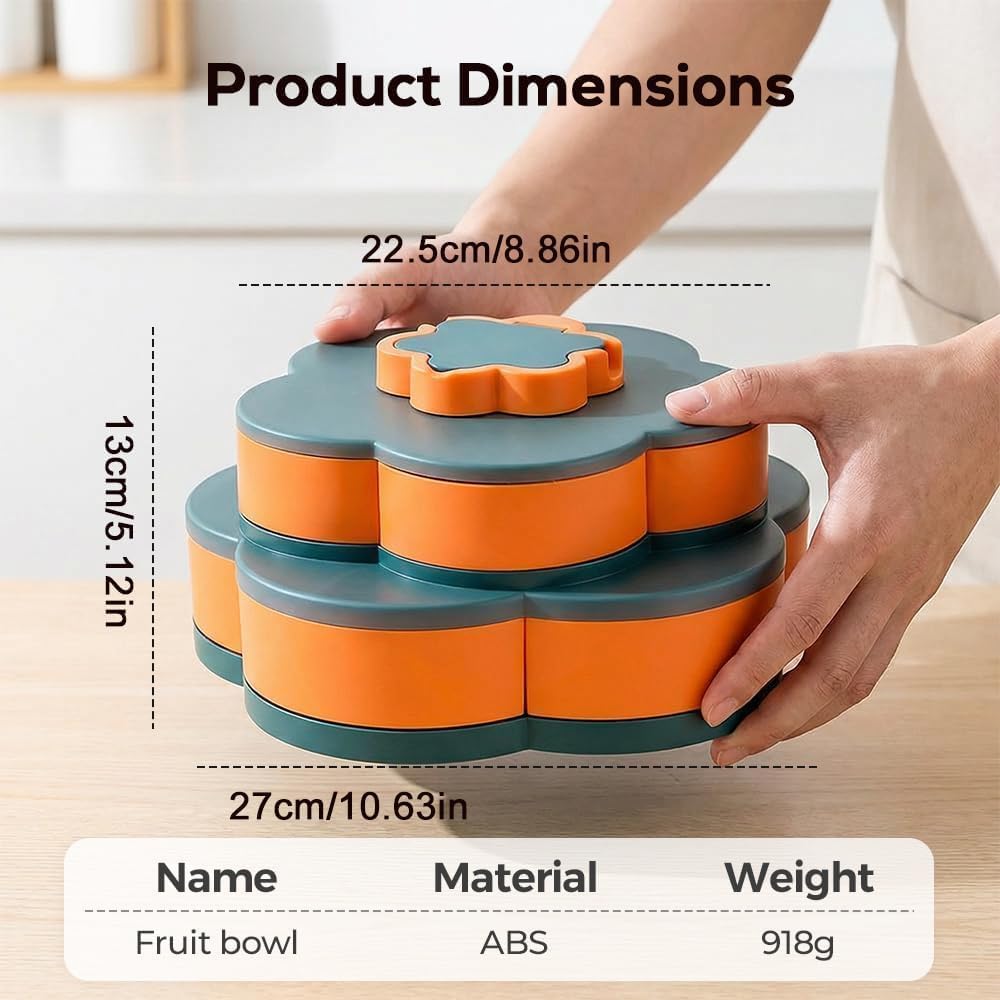 Upgraded Rotating Snack Tray in 2026, 10 Separate Flower Shaped Trays, Detachable Portable Snack Box with lid, Suitable for Parties, picnics, Kitchens, Candies, Nuts (Light Blue)