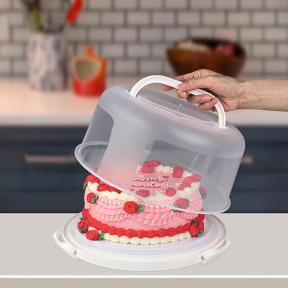 Round Cake Carrier Box with Lid and Handle, Transportation Insulated Bag for Cakes, Cupcakes and Pies, Triple Locking Design for Safe Transportation (Grey, 12 * 12 * 7.9 Inch)