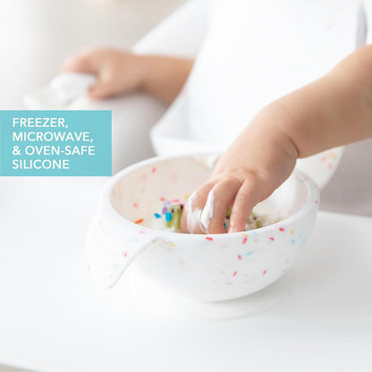 Bumkins Baby Bowl, Silicone Feeding Set with Suction for Baby and Toddler, Includes Spoon and Lid, First Feeding Set, Training Essentials for Baby Led Weaning for Babies 4 Months Up, Sage