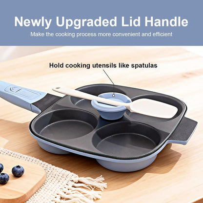 RANX INGST 4-Cup Egg Pan with Lid, Nonstick Omelette Skillet - Red