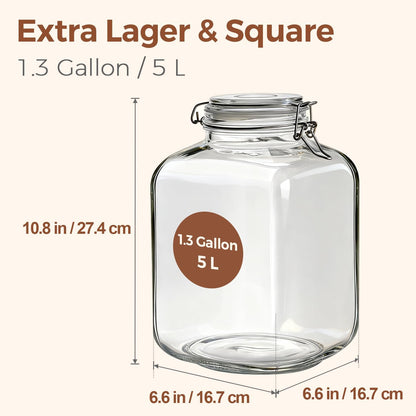 ComSaf Set of 3 Square Glass Jars with Airtight Lids (51 Oz) — Wire Clamp Canisters for Small-Batch Pickling, Kimchi, Bulk Dry Food, Wide Mouth Space Saving Kitchen Pantry Organization Jars