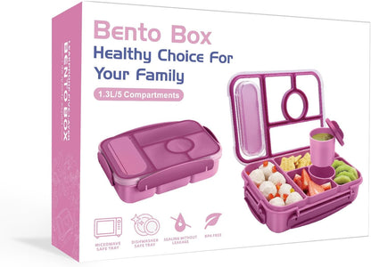 Amathley Bento Box Adult Lunch Box Kids,Lunch Containers for Adults/Kids/Toddler,5 Compartments Bento Lunch Box with Sauce Vontainers,Microwave & Dishwasher & Freezer Safe,BPA-Free (Blue)