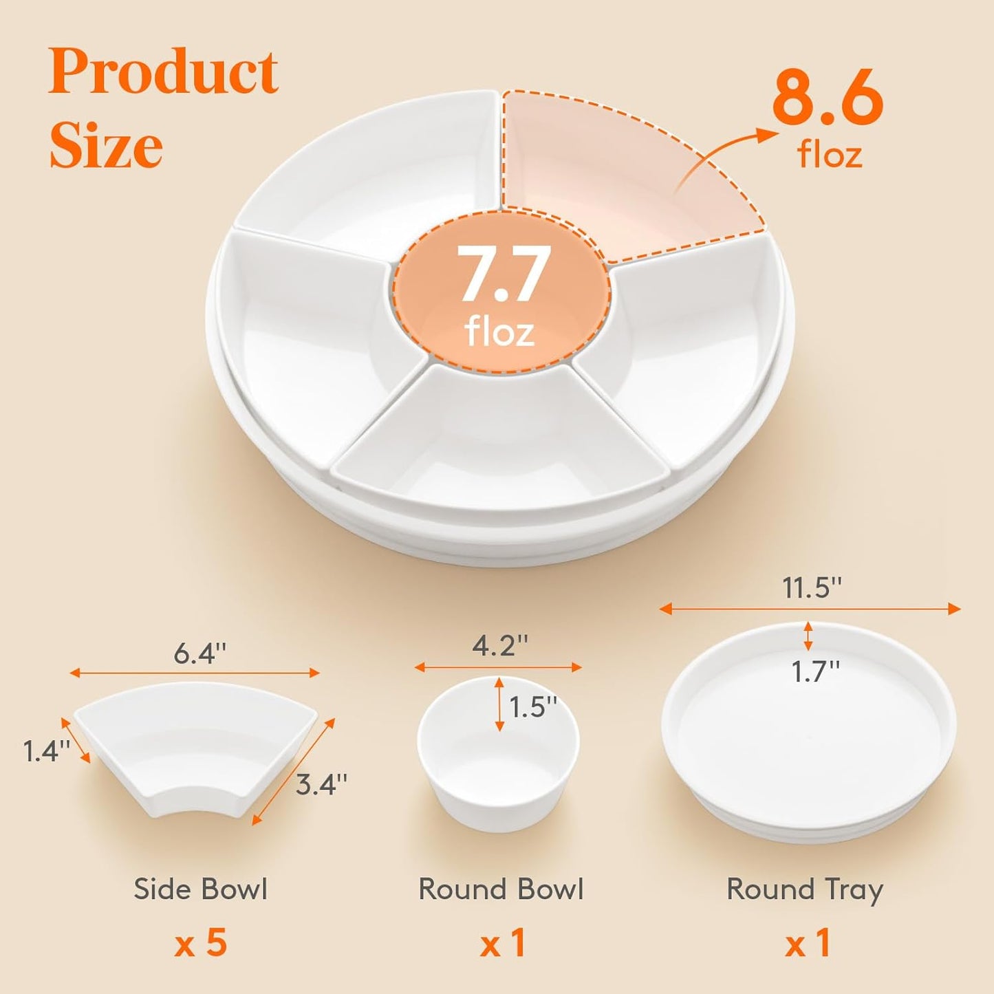 Lifewit Plastic Rotating Divided Serving Tray, Chips and Dip Serving Dish Bowl for Party Entertaining, 29 cm/11.5" Round Divided Platters, Lazy Susan Organizer for Fruit/Veggie/Snack/Candy/Taco/Cheese