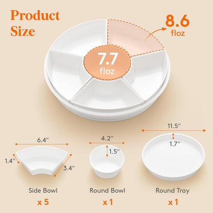 Lifewit Plastic Rotating Divided Serving Tray, Chips and Dip Serving Dish Bowl for Party Entertaining, 29 cm/11.5" Round Divided Platters, Lazy Susan Organizer for Fruit/Veggie/Snack/Candy/Taco/Cheese