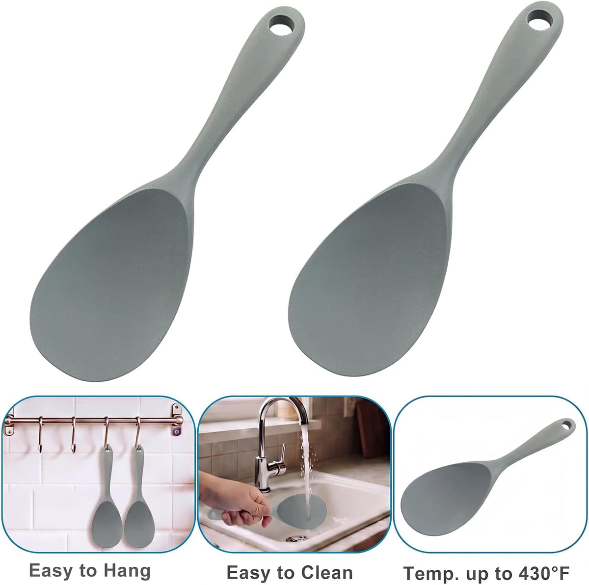 Silicone Rice Spoon Rice Paddle, White, 2 Pcs