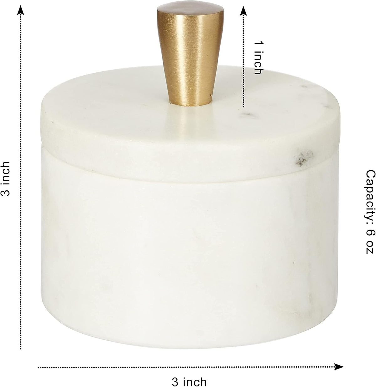 Queenza White Marble Salt Cellar with Lid and Brass Knob, 3 Inch Salt Box