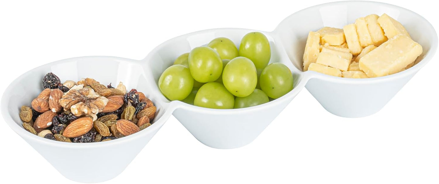 Restaurantware-9.1 x 4.9 x 2.3 Inch Double Dip Bowls, 1 Microwavable Condiment Server - 2 Compartments, Microwavable, White Porcelain Dip Tray, Dishwashable, For Snacks, Condiments, Or Toppings