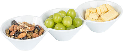 Restaurantware-9.1 x 4.9 x 2.3 Inch Double Dip Bowls, 1 Microwavable Condiment Server - 2 Compartments, Microwavable, White Porcelain Dip Tray, Dishwashable, For Snacks, Condiments, Or Toppings