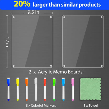 PigPotParty Acrylic Magnetic Chore Chart for Adults, 12x9.5 Inch Clear Dry Erase Chore Board for Fridge, Daily Weekly and Notes Sections, Pre-Installed Embedded Magnets, 8 Fine-tip Markers and Towel
