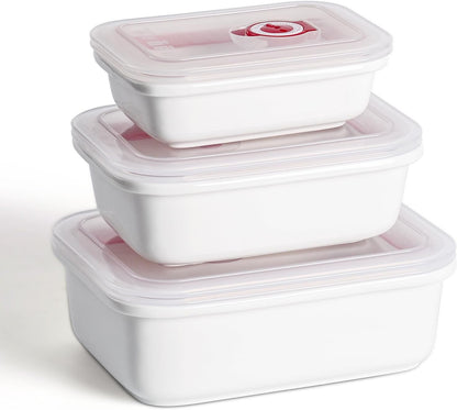 Dizada Ceramic Food Storage Containers with Lids Set of 3 - Porcelain Meal Prep Containers, Reusable Lunch Containers, Microwave Dishwasher Freezer Oven Safe