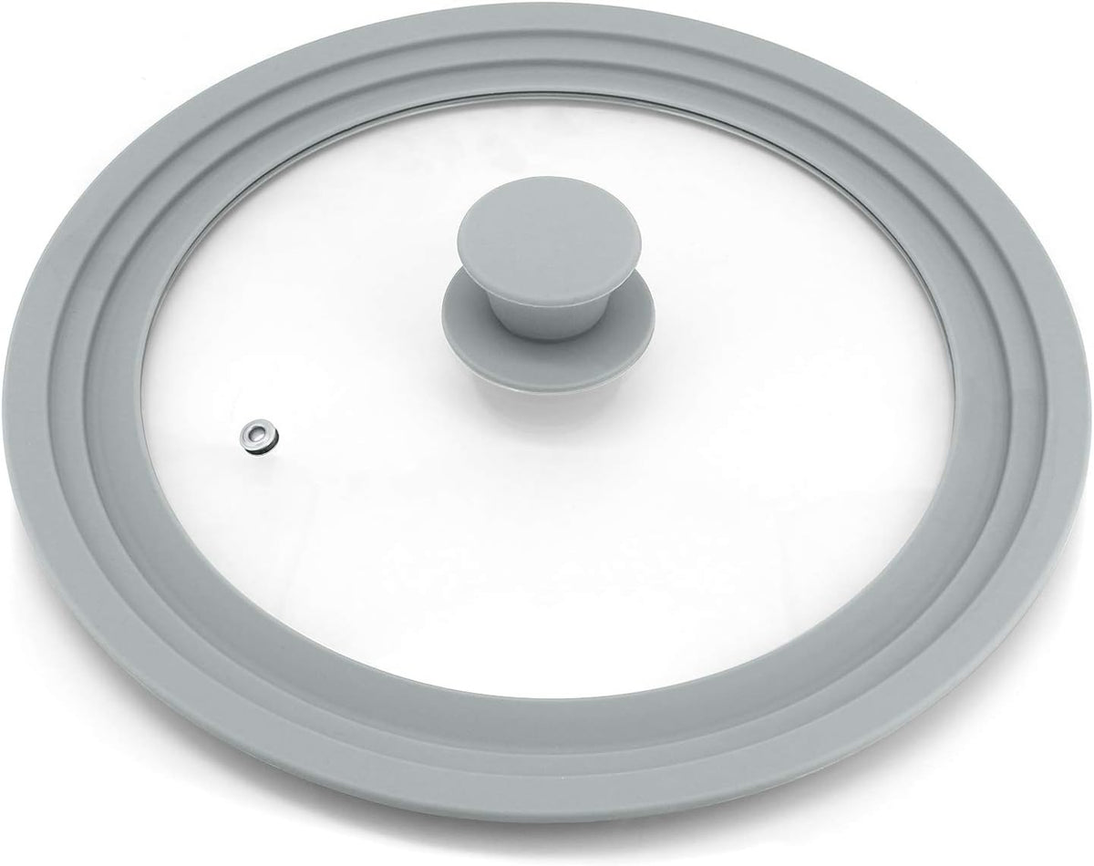 TOPULORS Universal Lid for Pots, Pans, and Skillets - Tempered Glass Lid with Silicone Rim Fits 8", 9", 9.5" Inner Diameter Cookware Frying Pan Cover Replacement Lid - Dishwasher Safe, Grey